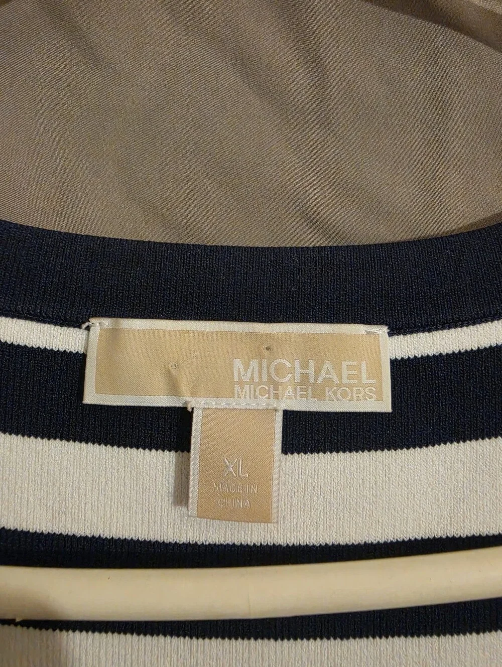 Michael Kors Navy & White Striped Sleeveless Midi Dress